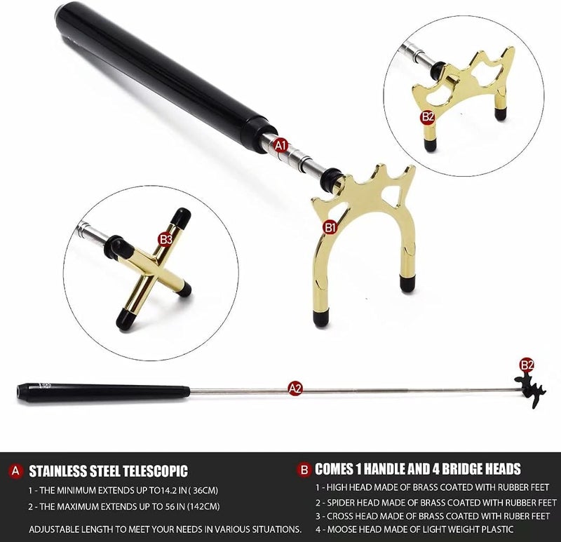 Collapsar Retractable Billiards Pool Cue Stick Bridge with Removable Metal Bridge Head,Billiards Pool Cue Accessory for Pool Table - Image 3