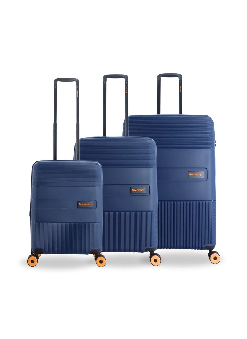 Discovery Discovery Trails PP Hardside Luggage Set Navy, Durable Expandable Unbreakable Double Zip Lightweight Travel Bag 4 Double Wheel TSA Lock 3pcs Suitcase Trolley Bag (21+26+30 Inch).  - Image 1