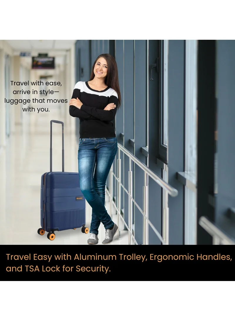 Discovery Discovery Trails PP Hardside Luggage Set Navy, Durable Expandable Unbreakable Double Zip Lightweight Travel Bag 4 Double Wheel TSA Lock 3pcs Suitcase Trolley Bag (21+26+30 Inch).