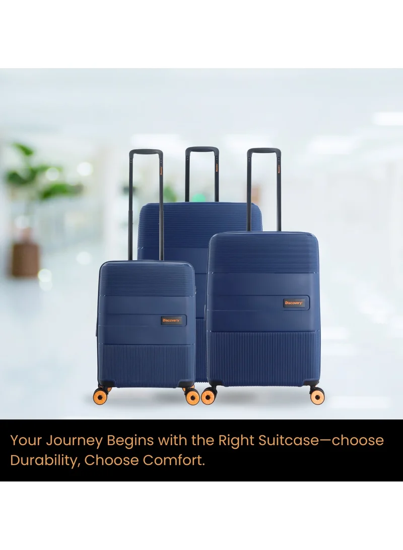 Discovery Discovery Trails PP Hardside Luggage Set Navy, Durable Expandable Unbreakable Double Zip Lightweight Travel Bag 4 Double Wheel TSA Lock 3pcs Suitcase Trolley Bag (21+26+30 Inch).
