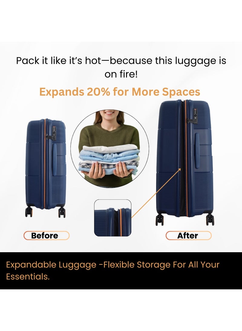 Discovery Trails PP Hardside Luggage Set Navy, Durable Expandable Unbreakable Double Zip Lightweight Travel Bag 4 Double Wheel TSA Lock 3pcs Suitcase Trolley Bag (21+26+30 Inch). - pzsku/Z2478D3E8F774F128463BZ/45/1741332292/29f560e7-376e-4896-a1d1-a79d39320c1b