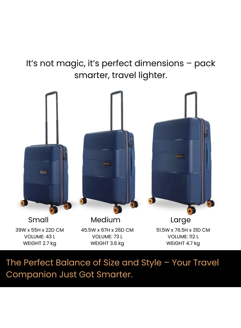 Discovery Discovery Trails PP Hardside Luggage Set Navy, Durable Expandable Unbreakable Double Zip Lightweight Travel Bag 4 Double Wheel TSA Lock 3pcs Suitcase Trolley Bag (21+26+30 Inch).