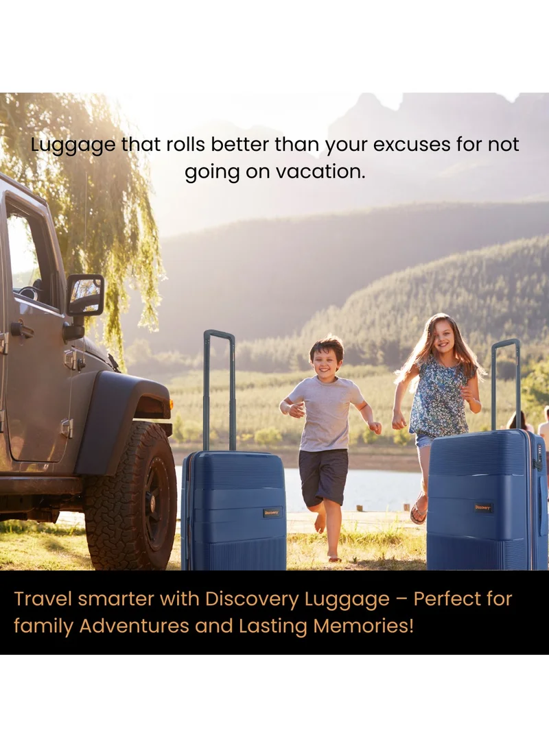 Discovery Discovery Trails PP Hardside Luggage Set Navy, Durable Expandable Unbreakable Double Zip Lightweight Travel Bag 4 Double Wheel TSA Lock 3pcs Suitcase Trolley Bag (21+26+30 Inch).