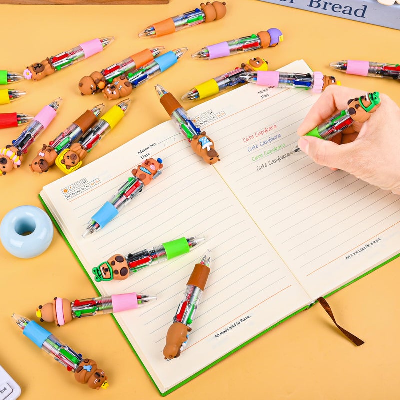 LiYiQ 50 Pcs Capybara Party Favor Multicolor Pen in One Cartoon Cute Fun 4-in-1 Cute Pens Bulk Kawaii Capybara Ballpoint Pens for Fun Gifts - Image 4