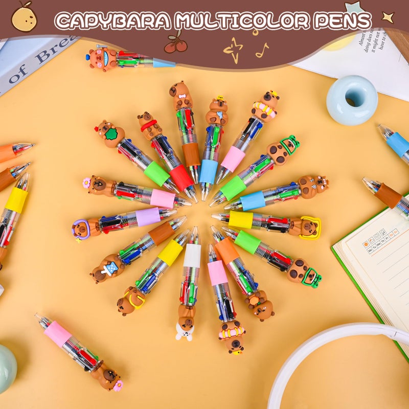 LiYiQ 50 Pcs Capybara Party Favor Multicolor Pen in One Cartoon Cute Fun 4-in-1 Cute Pens Bulk Kawaii Capybara Ballpoint Pens for Fun Gifts - Image 3