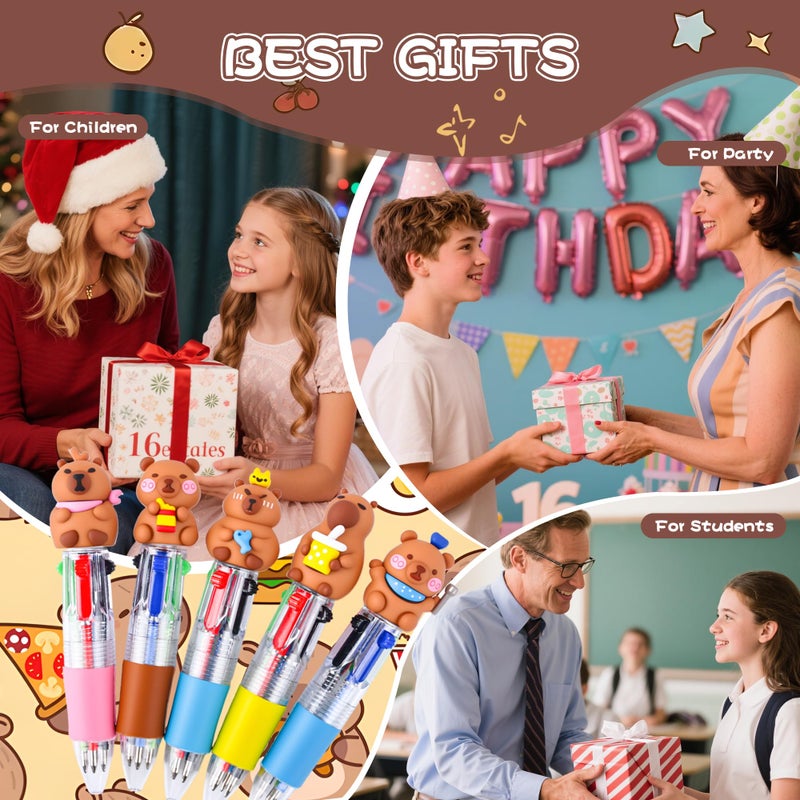 LiYiQ 50 Pcs Capybara Party Favor Multicolor Pen in One Cartoon Cute Fun 4-in-1 Cute Pens Bulk Kawaii Capybara Ballpoint Pens for Fun Gifts - Image 5