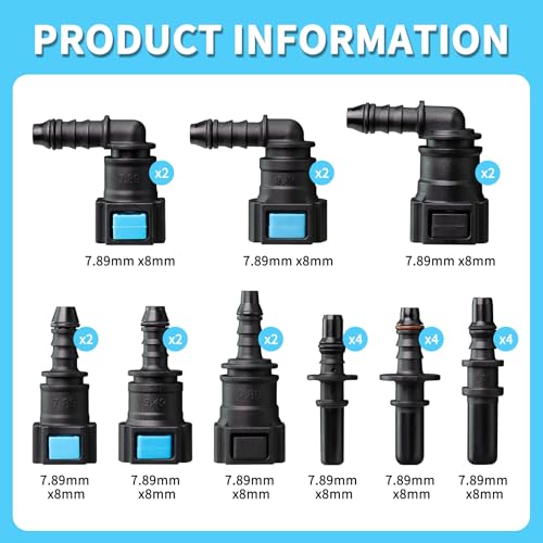 CASIFAVI Fuel Line Quick Connect Kit 24PCS,Assorted 5/16 3/8 Fuel Line Fittings Nylon Straight Push-On Release Hose Connector - Image 3