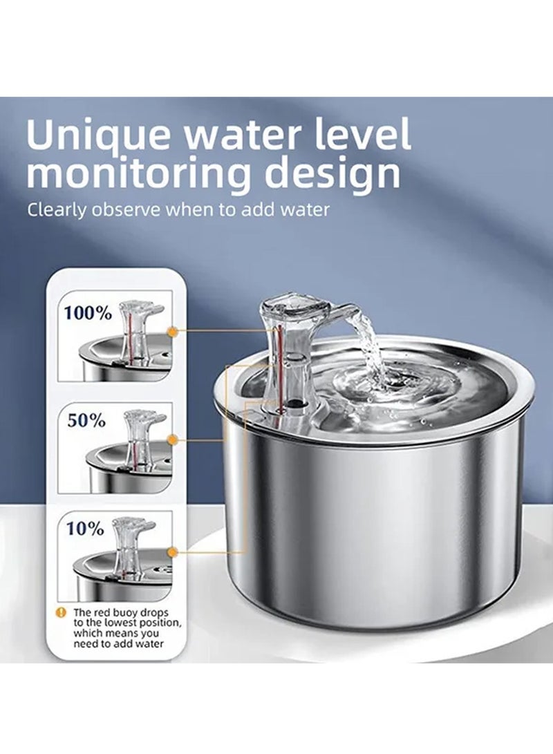 تتميز نافورة المياه الذكية للحيوانات الأليفة المصنوعة من الفولاذ المقاوم للصدأ بسعة 2 لتر، وتصميم من الفولاذ المقاوم للصدأ بدرجة الطعام - Image 2
