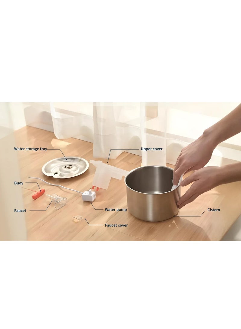 تتميز نافورة المياه الذكية للحيوانات الأليفة المصنوعة من الفولاذ المقاوم للصدأ بسعة 2 لتر، وتصميم من الفولاذ المقاوم للصدأ بدرجة الطعام - Image 3