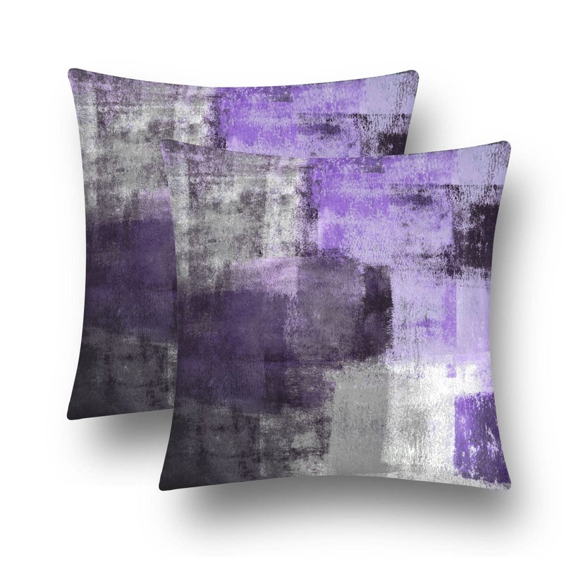 chiinvent Purple Velvet Abstract Pillow Covers Set of 2 Modern Accent Violet Gray Throw Pillow Cover Soft Elegant Decorative Couch Cushion Cover for Bed Living Room Outdoor Sofa Pillowcases 18x18 Inch - Image 1