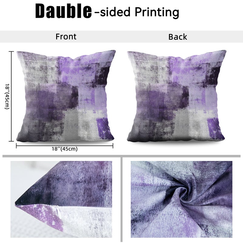chiinvent Purple Velvet Abstract Pillow Covers Set of 2 Modern Accent Violet Gray Throw Pillow Cover Soft Elegant Decorative Couch Cushion Cover for Bed Living Room Outdoor Sofa Pillowcases 18x18 Inch - Image 5