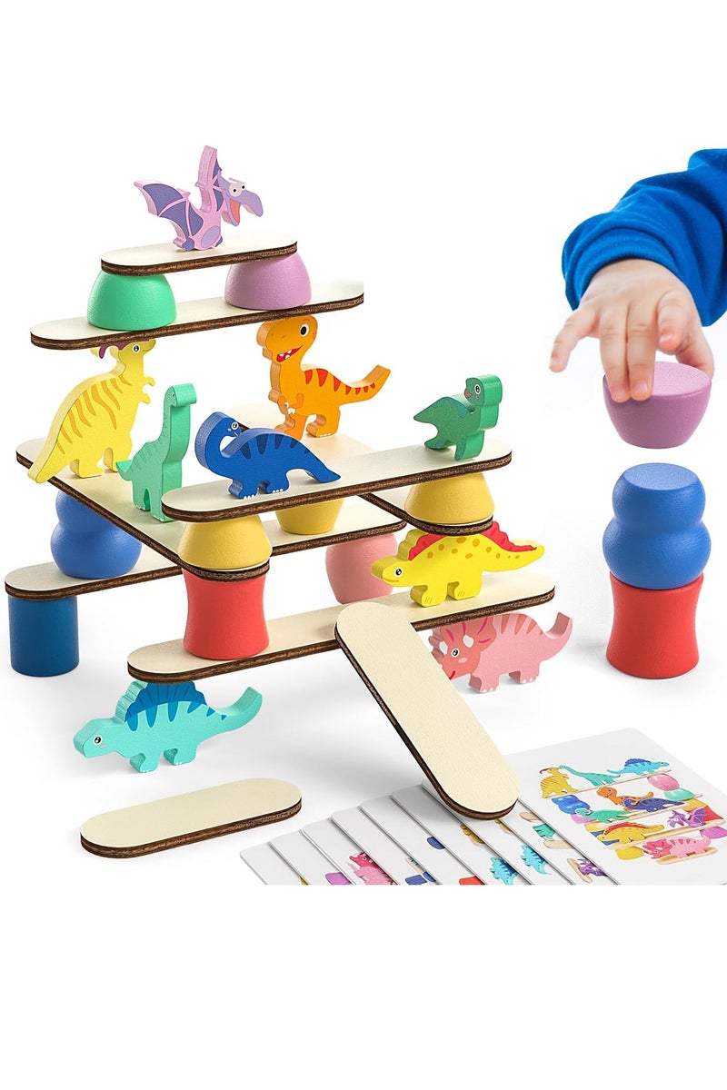 Bukela Montessori Dinosaur Toys for 1 2 3 4 Year Old Toddlers, Preschool Education Toys for Ages 2-4 Boys Girls Kids, Wooden Dinosaur Blocks Sorting & Stacking & Balancing Toy, Educational Birthday Gift - Image 1
