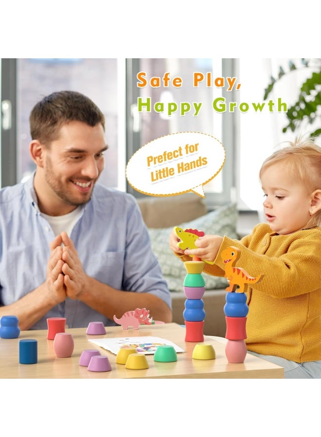 Bukela Montessori Dinosaur Toys for 1 2 3 4 Year Old Toddlers, Preschool Education Toys for Ages 2-4 Boys Girls Kids, Wooden Dinosaur Blocks Sorting & Stacking & Balancing Toy, Educational Birthday Gift - Image 2