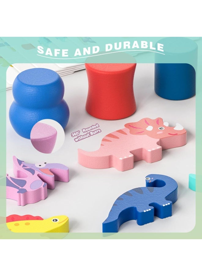 Bukela Montessori Dinosaur Toys for 1 2 3 4 Year Old Toddlers, Preschool Education Toys for Ages 2-4 Boys Girls Kids, Wooden Dinosaur Blocks Sorting & Stacking & Balancing Toy, Educational Birthday Gift - Image 5