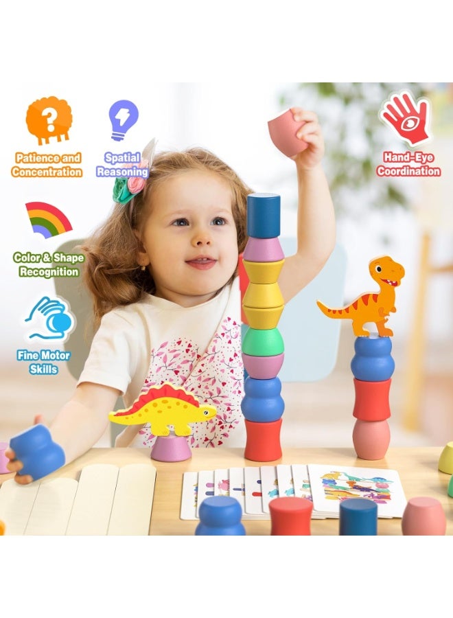 Bukela Montessori Dinosaur Toys for 1 2 3 4 Year Old Toddlers, Preschool Education Toys for Ages 2-4 Boys Girls Kids, Wooden Dinosaur Blocks Sorting & Stacking & Balancing Toy, Educational Birthday Gift - Image 4