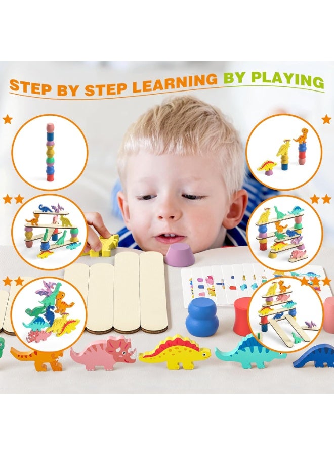 Bukela Montessori Dinosaur Toys for 1 2 3 4 Year Old Toddlers, Preschool Education Toys for Ages 2-4 Boys Girls Kids, Wooden Dinosaur Blocks Sorting & Stacking & Balancing Toy, Educational Birthday Gift - Image 3