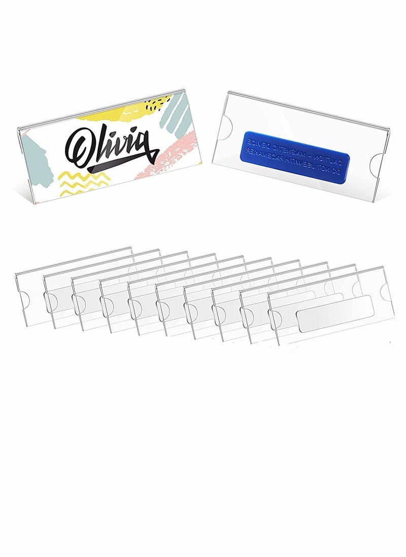 Y&D 10 Pack Magnetic Name Badge Holder Tags Kit with 3 Neodymium Magnets Clear Acrylic Mini Sign Display DIY Label for School Business Office Teachers Doctors Waiters  - Image 1