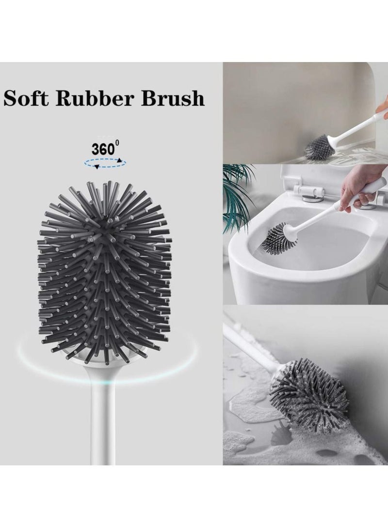 Silicone Toilet Brush and Holder Set, Soft Toilet Cleaner Brush Grey - Image 3