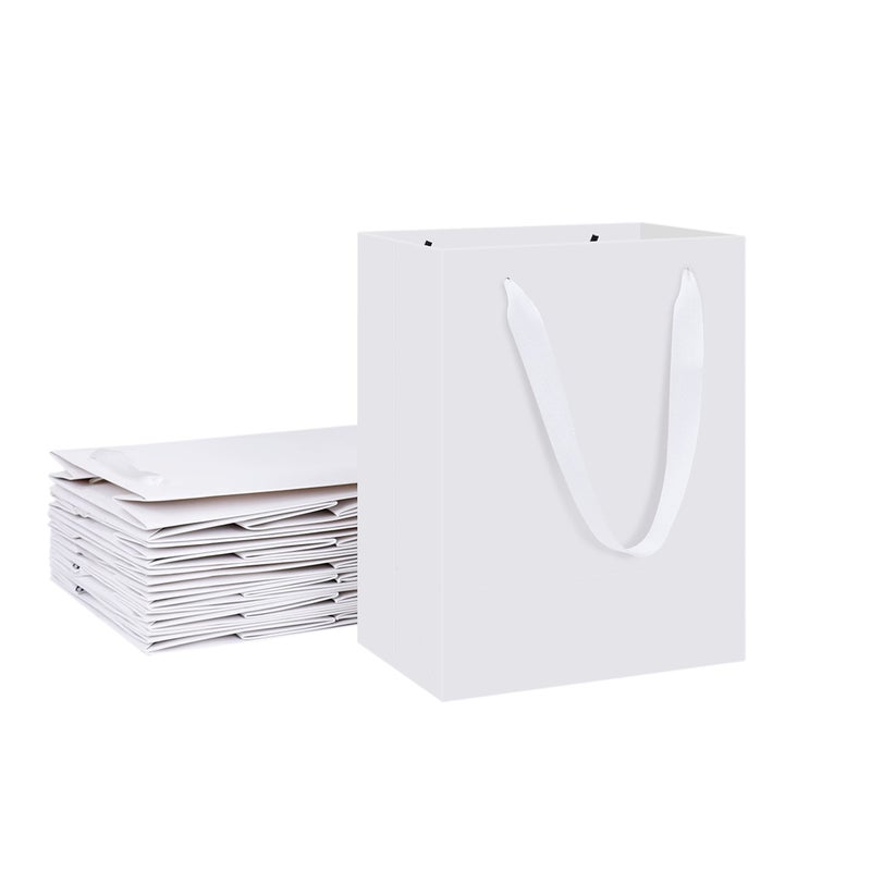 HUAPRINT White Gift Bag12 Pack White Shopping bags with Ribbon Handles8x5x10inchCraft Gift BagsWhite Paper Bags BulkParty Favor BagsMerchandise Business BagsWedding Bags
