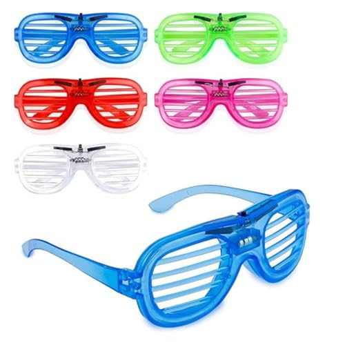 Crackles 6 pcs Light Up Slotted Rock Star Sunglasses Light Glow in under UV Light Glasses Transparent Goggles, Party Eyeglass, Party Goggles for Kids Party, Birthday Return Gifts- Multi Color - Image 1