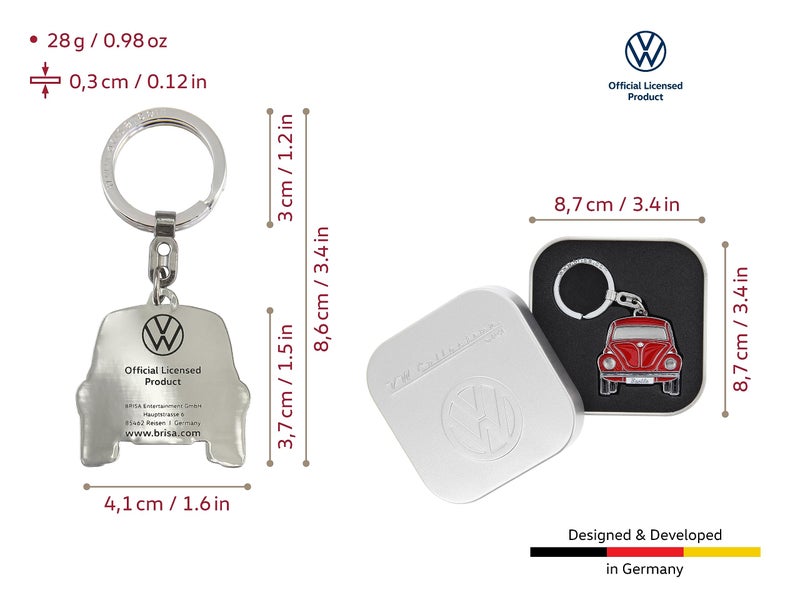 BRISA VW Collection - Volkswagen Enamel Metal Keyring Keychain Accessory Keyholder in Beetle Bug Design (Front/Red) - Image 3