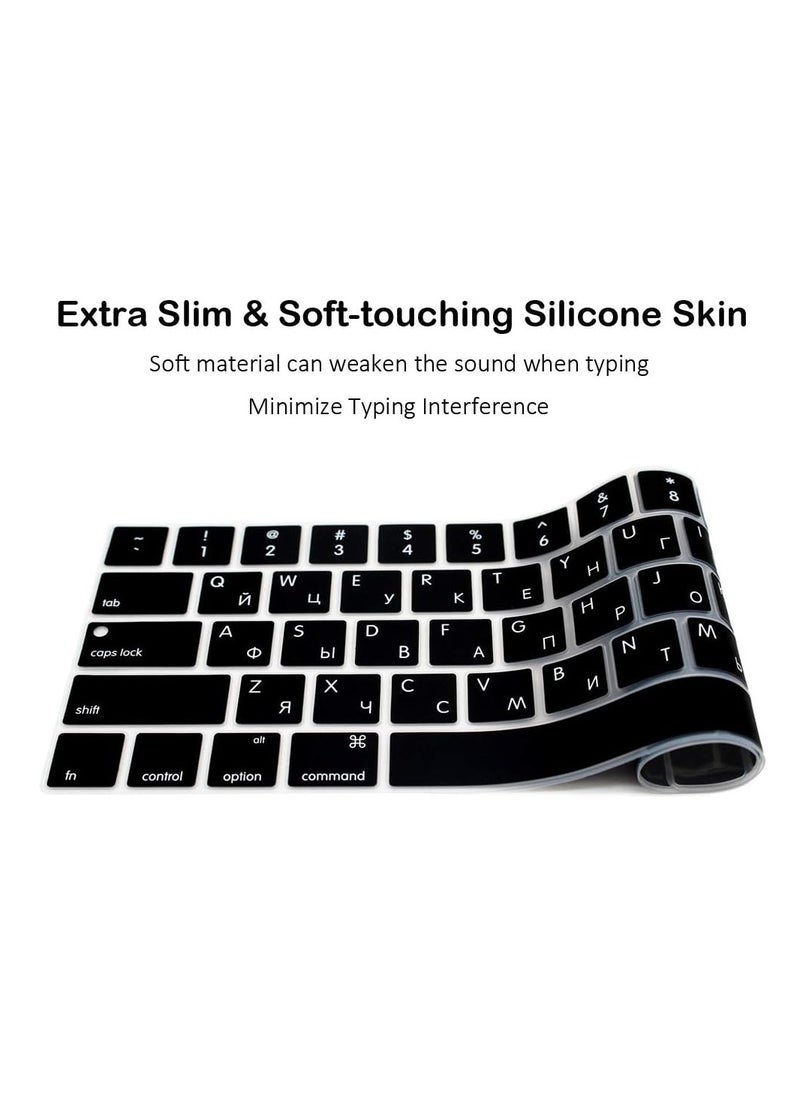 AMM - Premium Ultra Thin Russian Keyboard Cover for MacBook Pro 13-inch (2022-2019) & 16-inch (2019) Black  Compatible with Apple M2/M1 Chips (A2338/A2289/A2251/A2141)  Durable Precise Fit Protector - Image 1