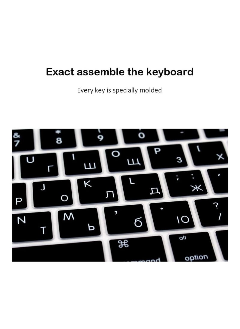 AMM - Premium Ultra Thin Russian Keyboard Cover for MacBook Pro 13-inch (2022-2019) & 16-inch (2019) Black  Compatible with Apple M2/M1 Chips (A2338/A2289/A2251/A2141)  Durable Precise Fit Protector - Image 1