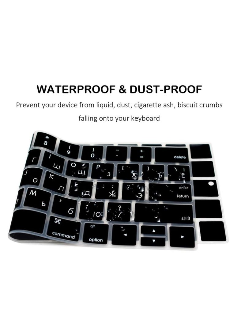 AMM - Premium Ultra Thin Russian Keyboard Cover for MacBook Pro 13-inch (2022-2019) & 16-inch (2019) Black  Compatible with Apple M2/M1 Chips (A2338/A2289/A2251/A2141)  Durable Precise Fit Protector - Image 1