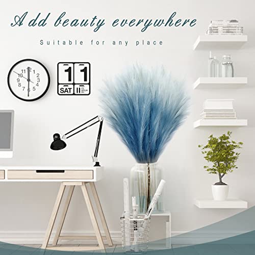 KALYLOC 8Pcs 35.4” Blue Colorful Faux Pampas Grass, Fluffy Artificial Bulrush Branches Boho Decor, Filler Tall Pampas Grass Reed Fluffy Stems for Living Room Wedding Decoration - Image 4