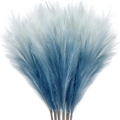 KALYLOC 8Pcs 35.4” Blue Colorful Faux Pampas Grass, Fluffy Artificial Bulrush Branches Boho Decor, Filler Tall Pampas Grass Reed Fluffy Stems for Living Room Wedding Decoration - Image 1