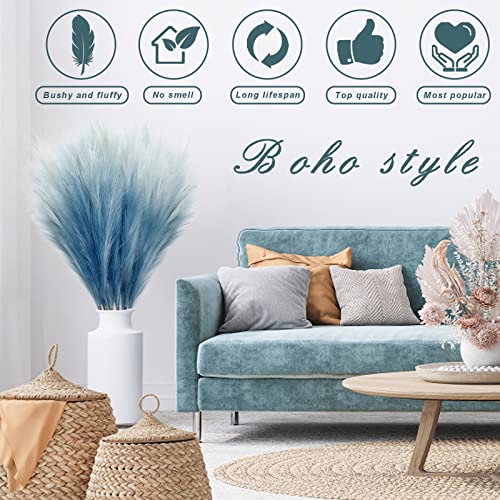 KALYLOC 8Pcs 35.4” Blue Colorful Faux Pampas Grass, Fluffy Artificial Bulrush Branches Boho Decor, Filler Tall Pampas Grass Reed Fluffy Stems for Living Room Wedding Decoration - Image 3