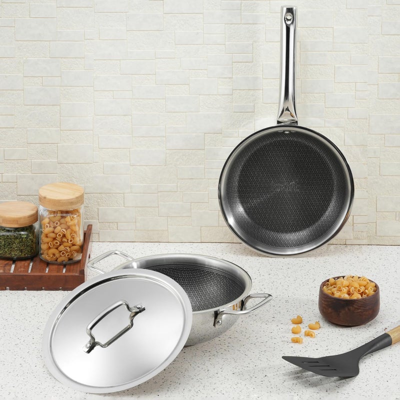 Kraft Futuretec Pro Stick Free Triply Stainless Steel Cookware Combo Set of 3 Pc | Kadai 2.4 L (22cm), Frypan 1.6 L (22cm) with Common Lid, Tri ply Induction, Gas cookware - Image 2