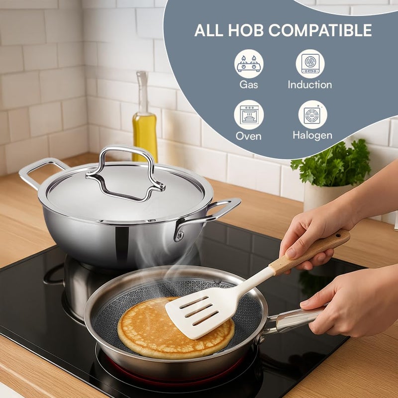 Kraft Futuretec Pro Stick Free Triply Stainless Steel Cookware Combo Set of 3 Pc | Kadai 2.4 L (22cm), Frypan 1.6 L (22cm) with Common Lid, Tri ply Induction, Gas cookware - Image 5
