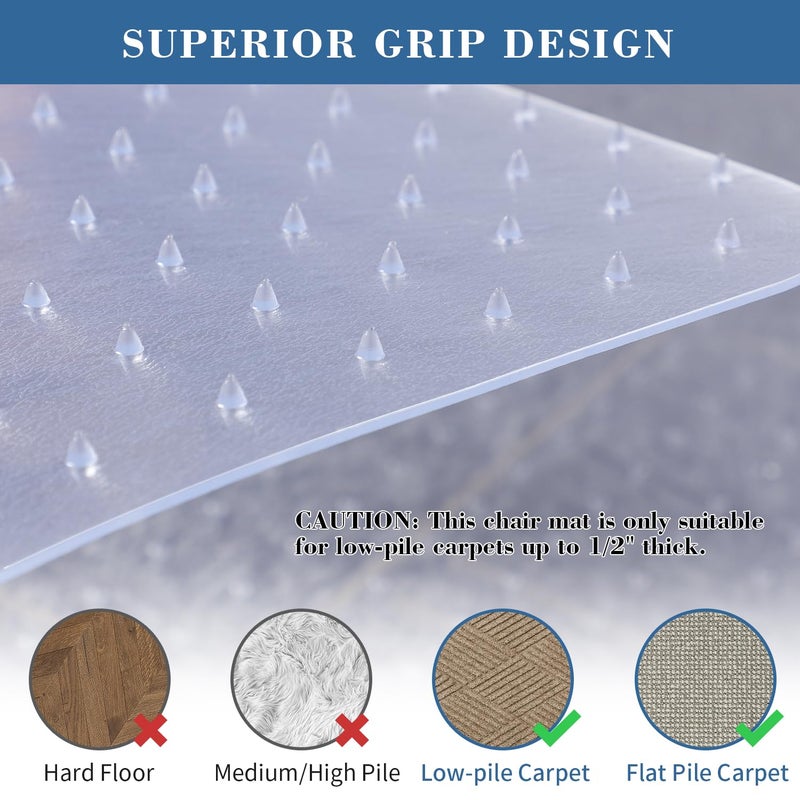 Tydle Chair Mat for Carpet, 60" x 46" Chair Mat for Carpeted Floors, Non-Slip Computer Under Desk Plastic Floor Mat for Work Gaming Chairs, Heavy Duty Carpeted Floor Protector for Home Office (Clear) - Image 3