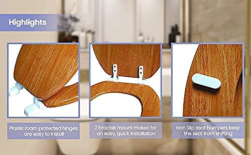 J&V Textiles Round Toilet Seat With Easy Clean & Change Hinge (Wooden Grain)* - Image 5