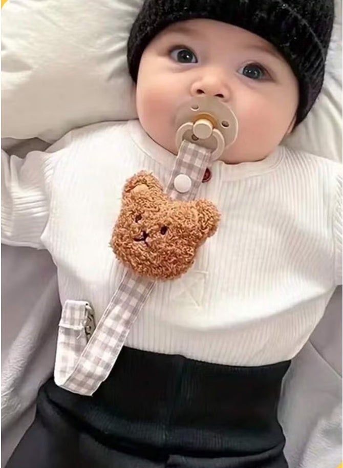 نوكلي 1 قطعة سلسلة لهاية أطفال بتصميم دب كرتوني، حامل لهاية مضاد للفقدان، مشبك لهاية خفيف وقابل للغسل لحديثي الولادة والرضع، للاستخدام المنزلي والخارجي وعربة الأطفال - Image 2