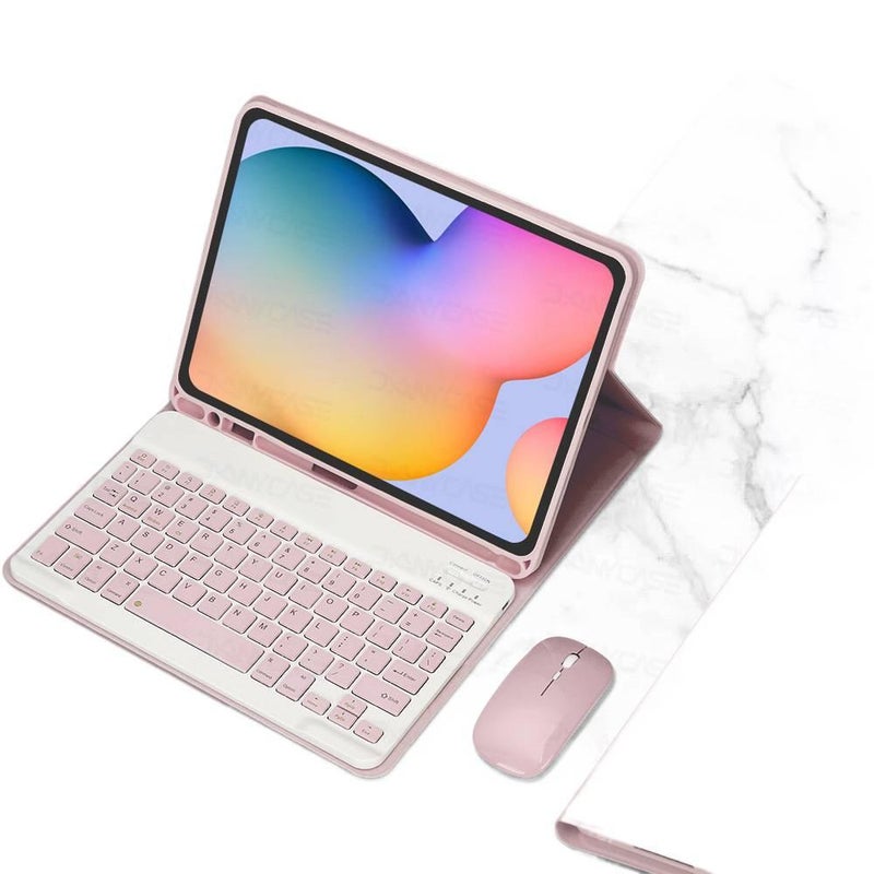 DGG حافظة سامسونج تاب بلوحة مفاتيح متوافقة مع Samsung Galaxy Tab S8 / Samsung Galaxy Tab S7 باللون وردي مع غطاء حماية ووظيفة حامل وحمل يومي للتابلت بوظيفة حامل باللون الوردي Samsung T. - Image 4