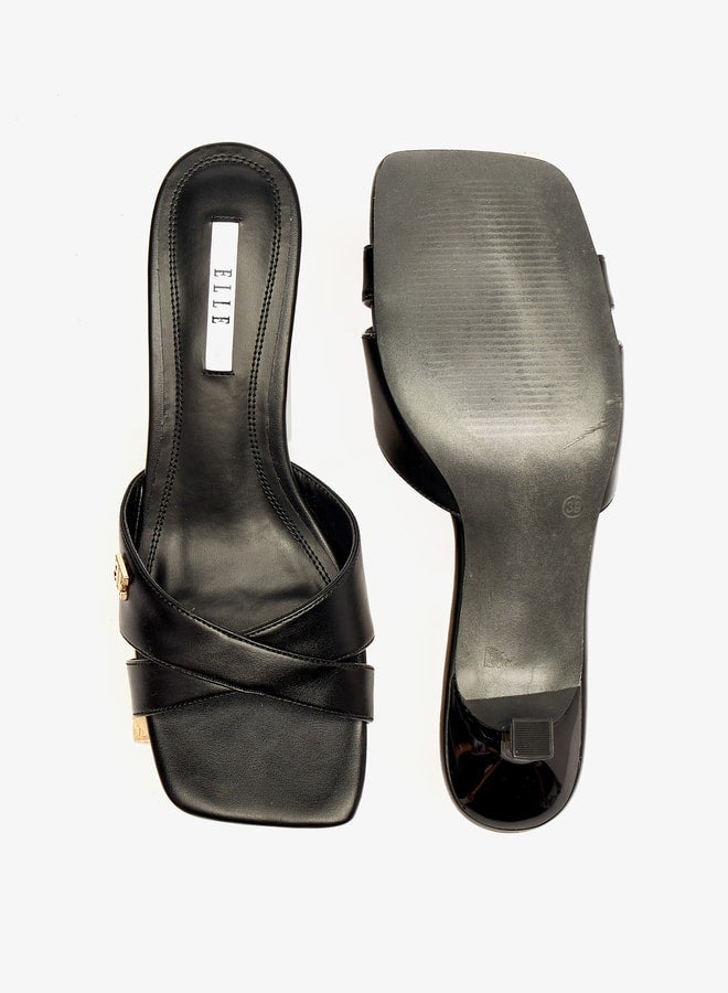 ELLE Women's Solid Cross Strap Sandals with Kitten Heels - Image 4