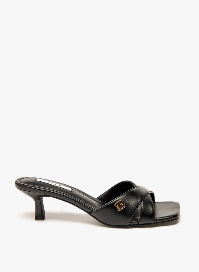 ELLE Women's Solid Cross Strap Sandals with Kitten Heels