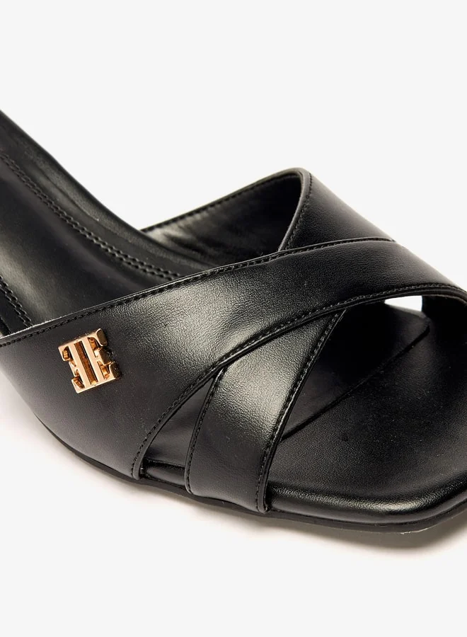 ELLE Women's Solid Cross Strap Sandals with Kitten Heels