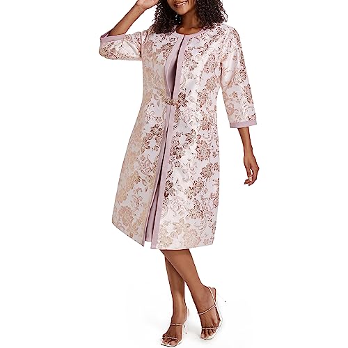 WTJIAPAI Women's Two Piece Dress Church Suits Mother Gift Special Occasion Wedding Party Jacquard Embroidery Long Jacket Church Set Pink - Image 2