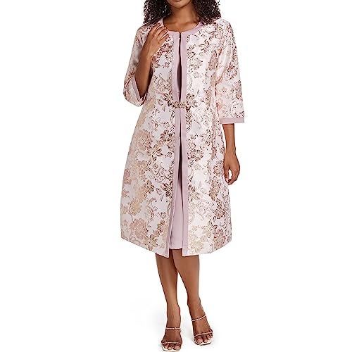 WTJIAPAI Women's Two Piece Dress Church Suits Mother Gift Special Occasion Wedding Party Jacquard Embroidery Long Jacket Church Set Pink - Image 1