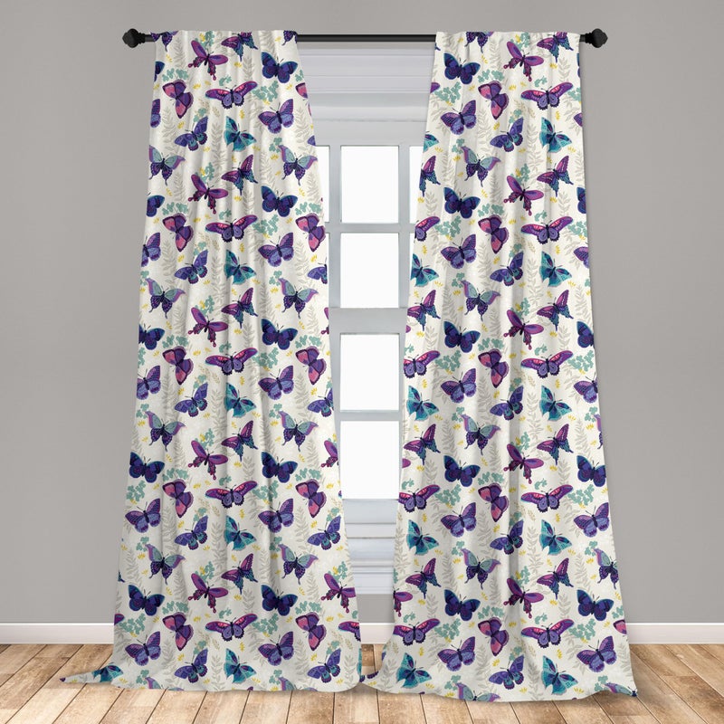 Ambesonne Butterfly Window Curtains  Garden Scene of Plants Leaves and Tender Ornamental Flying Animals  Lightweight Decor 2-Panel Set with Rod Pocket  Pair of - 28"" x 63""  Eggshell - Image 3