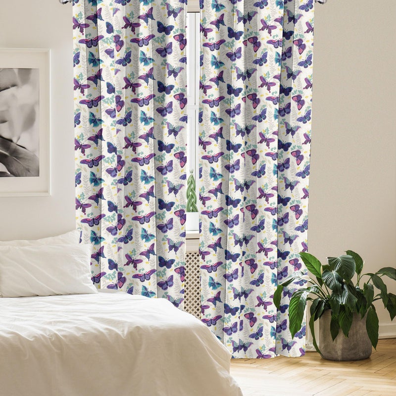 Ambesonne Butterfly Window Curtains  Garden Scene of Plants Leaves and Tender Ornamental Flying Animals  Lightweight Decor 2-Panel Set with Rod Pocket  Pair of - 28"" x 63""  Eggshell - Image 4