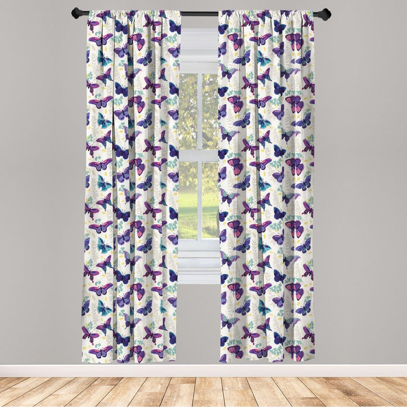 Ambesonne Butterfly Window Curtains  Garden Scene of Plants Leaves and Tender Ornamental Flying Animals  Lightweight Decor 2-Panel Set with Rod Pocket  Pair of - 28"" x 63""  Eggshell - Image 2