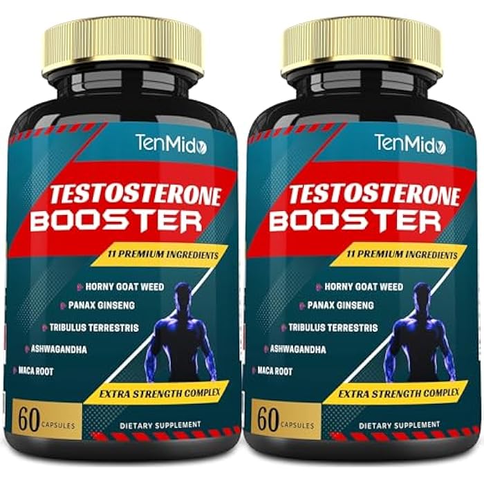 Tenmido 2 Packs of 60caps Testosterone Supplements Booster for Men, Equivalent to 10000mg - Natural Stamina, Endurance & Strength Supplement - Muscle Building Growth, Increasing Performance, Energy - Image 1