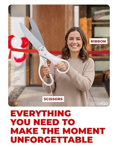 Crutello Deluxe Giant Ribbon Cutting Ceremony Kit 20Giant Scissor Set Sharp Silver Handled XL Scissors 30ft of 4Wide Red Ribbon 10ft Banner 10 Red 10 White Balloons Banner Rope Balloon - Image 3