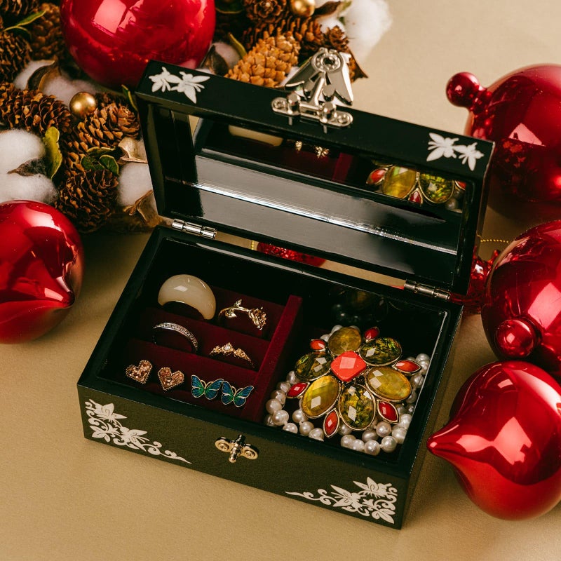 February Mountain Mother of Pearl Small Jewelry Box with mirror lid, Jewelry Storage Organizer for Earring, Necklace, Rings, Bracelet & Accessories - Image 3