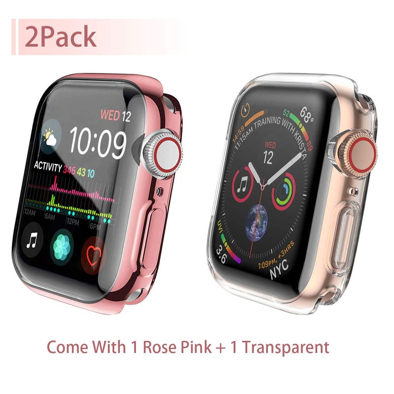 JULK [2-Pack] JULK 44mm Case for Apple Watch New SE 3 (2025) / Series SE / 6/5 / 4 Screen Protector, Overall Protective Soft Case TPU HD Ultra-Thin Cover for iWatch, 1 Rose Pink + 1 Transparent - Image 2