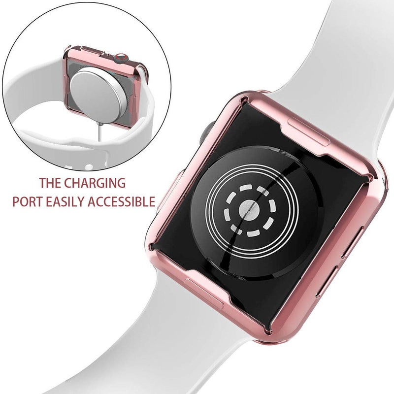 JULK [2-Pack] JULK 44mm Case for Apple Watch New SE 3 (2025) / Series SE / 6/5 / 4 Screen Protector, Overall Protective Soft Case TPU HD Ultra-Thin Cover for iWatch, 1 Rose Pink + 1 Transparent - Image 4